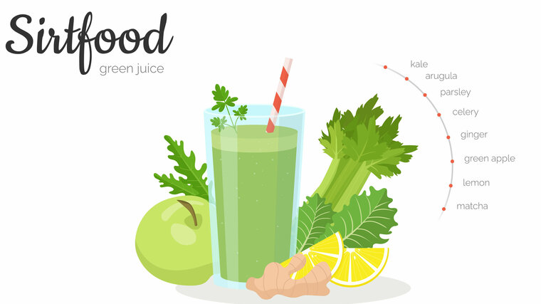 Illustration zeigt Green Healthy Smoothie, Sellerie, Apfel und Ingwer