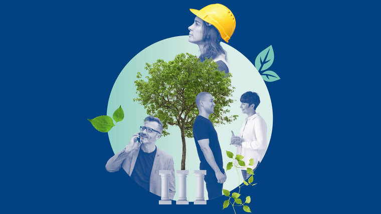 Grafik auf der nachhaltiger Arbeitsschutz symbolisiert wird