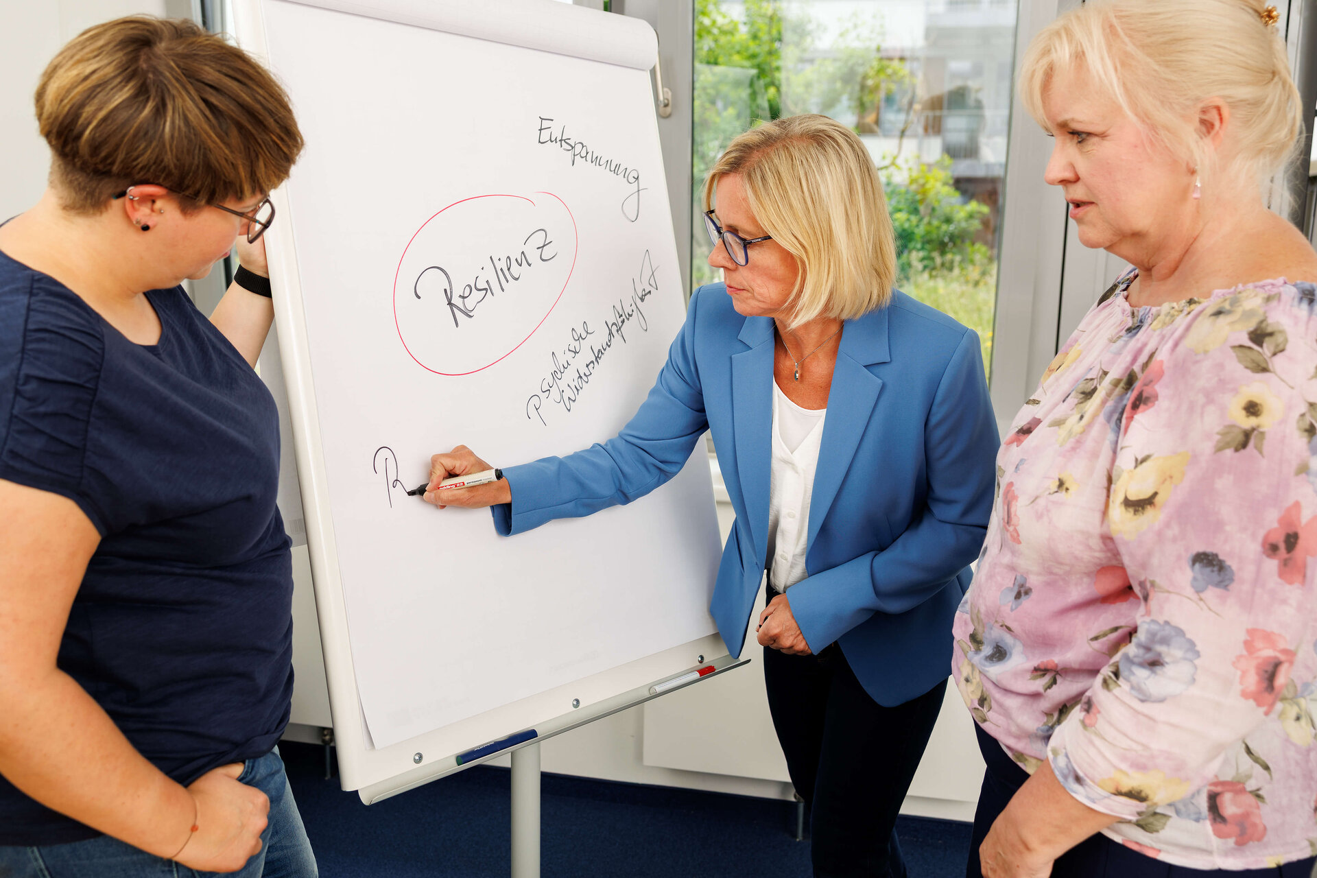 EAP-Beraterin Miriam Born von der ias mental health GmbH in einer Beratungssituation an einem Flip-Chart