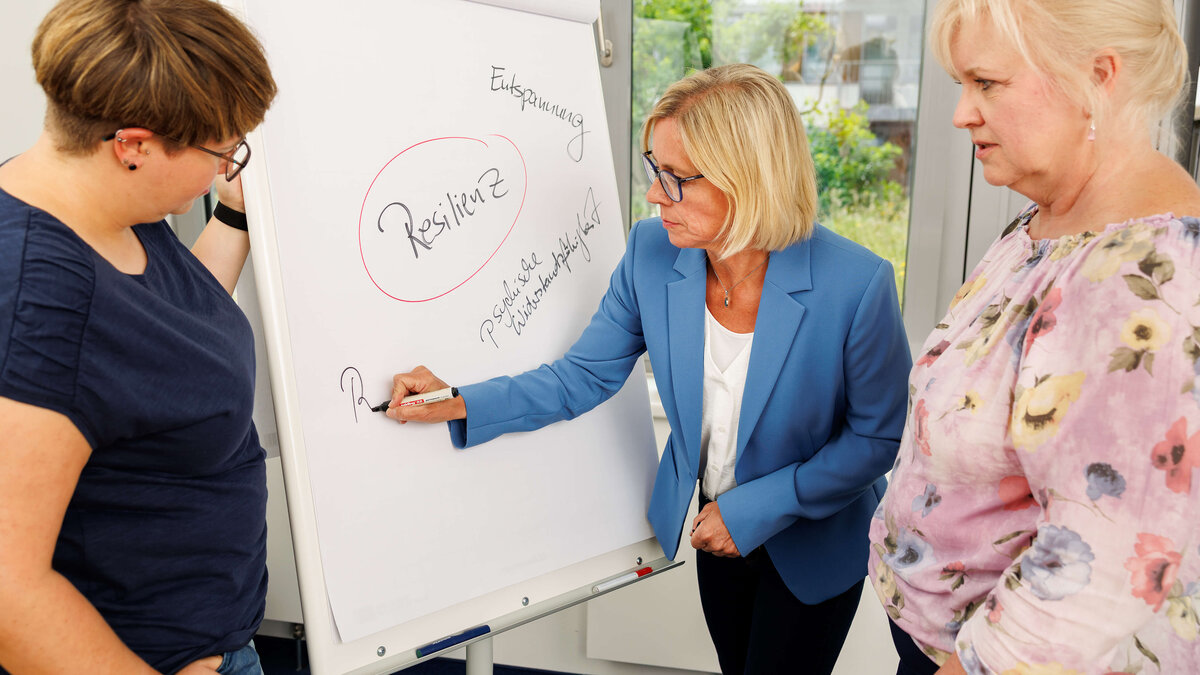 EAP-Beraterin Miriam Born von der ias mental health GmbH in einer Beratungssituation an einem Flip-Chart