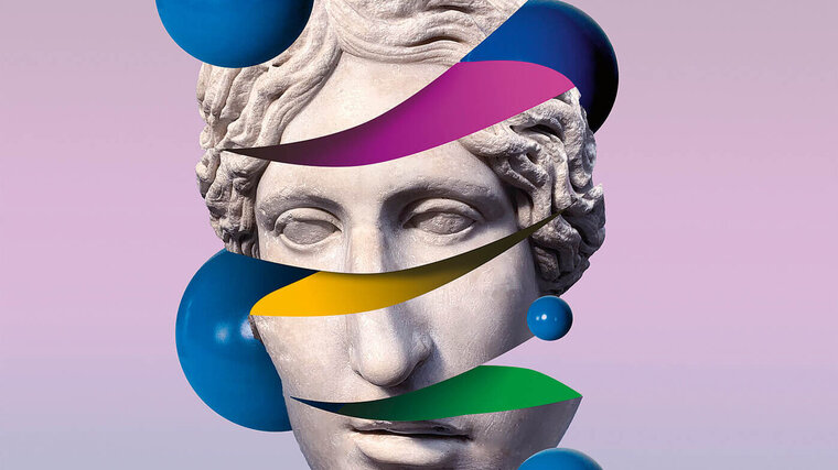 Eine künstlerische Grafik mit einem Gesicht und Farben