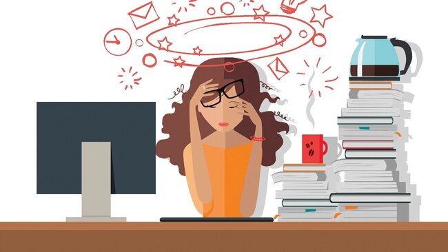 Illustration Stress, Burn-out, Arbeit, Alltag, Prävention, Belastung