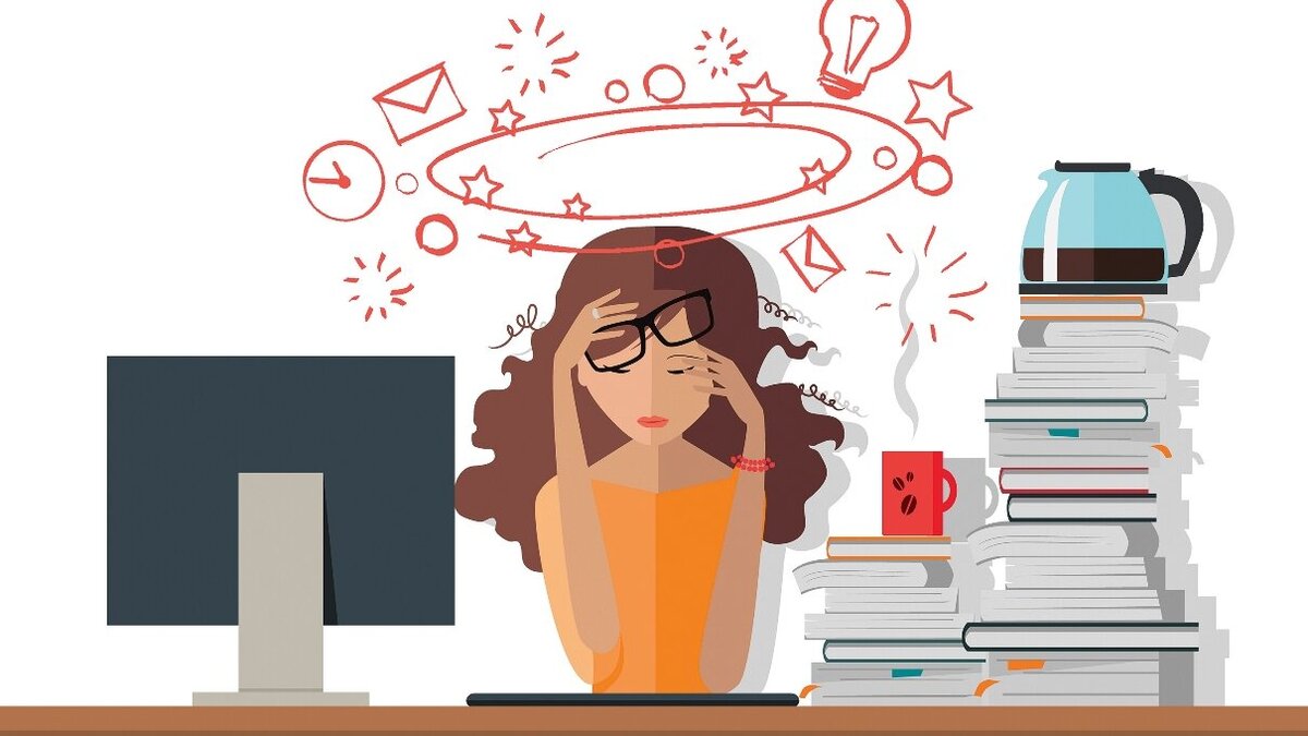 Illustration Stress, Burn-out, Arbeit, Alltag, Prävention, Belastung