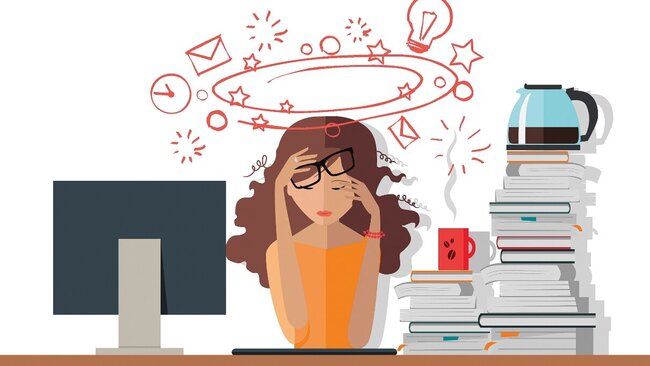 Illustration Stress, Burn-out, Arbeit, Alltag, Prävention, Belastung