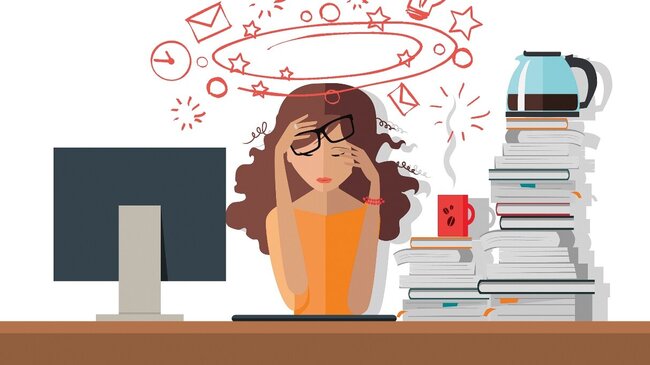 Illustration Stress, Burn-out, Arbeit, Alltag, Prävention, Belastung