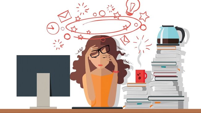 Illustration Stress, Burn-out, Arbeit, Alltag, Prävention, Belastung