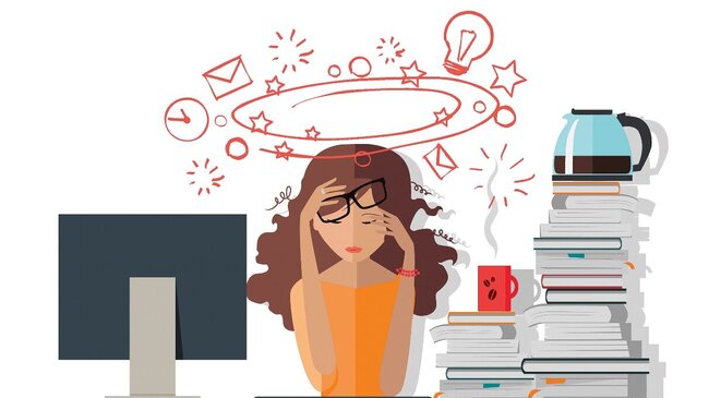 Illustration Stress, Burn-out, Arbeit, Alltag, Prävention, Belastung