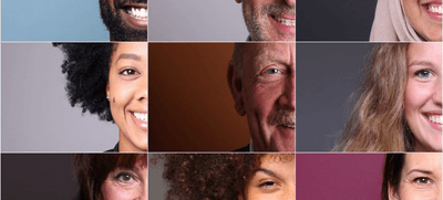 Diverse Gesichter unterschiedlichen Alters in Portraitkacheln